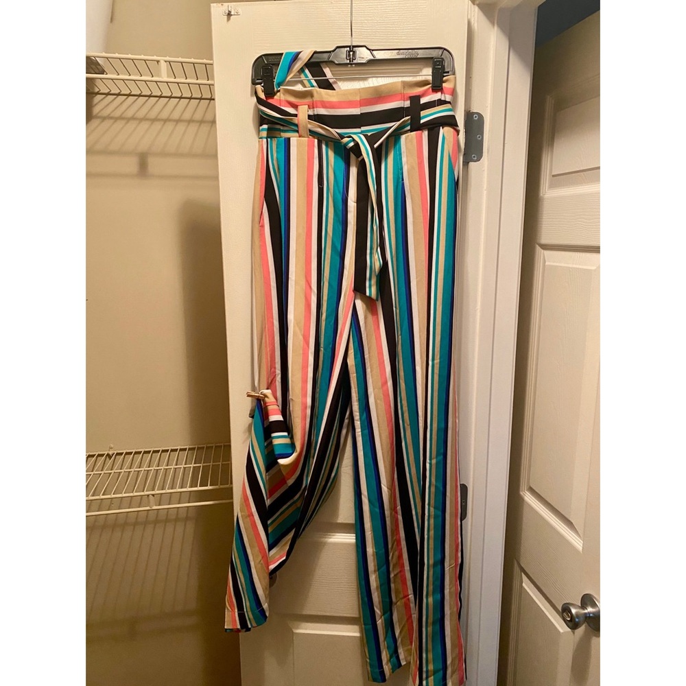 NY&Co 7th Ave Striped Paperbag-Waist Pant.
